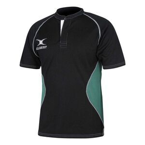 Gilbert Mens Contrast Panel Regular  Rugby Shirt / Black/Green